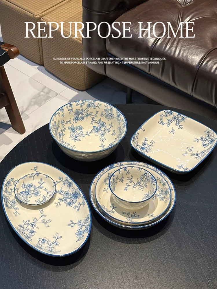 Ceramic Floral Bowl and Plates