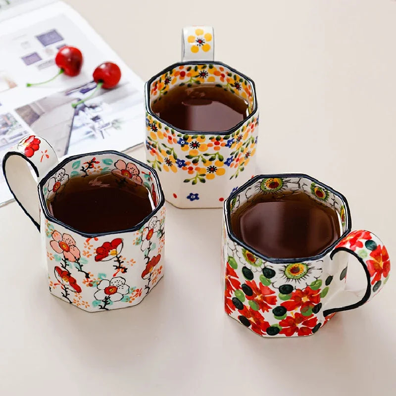 Retro Flower Mug Ceramic Coffee Cup