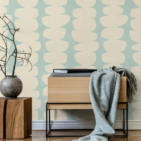Mid-Century Teal and Cream Wallpaper Kia Day Design