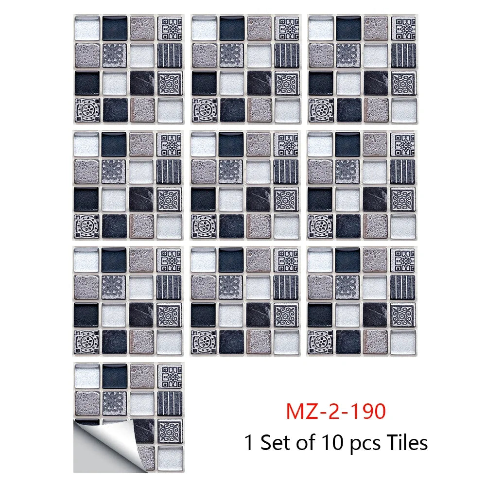 10pcs Mosaic Hard Tiles Sticker 2d Peel & Stick white black