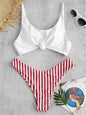Sexy Micro Bikini 2025 Women Swimsuit Scoop Neck Striped Swimwear Knot Bow Fringe Summer Beachwear Bathing Suit Push Up Biquini - red -