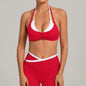 Women's Gym Workout Two-color Yoga Sports Bras Halter Neck Open Back Design Sports Tank Top Running Fitness Built-in Bra Cups - Red -