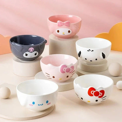 For Sanrio 5Inches Ceramic Rice Bowls Home Cute for Melody& Cinnamoroll& Kuromi Tableware Cartoon Anime Relief Bowl for Children - -