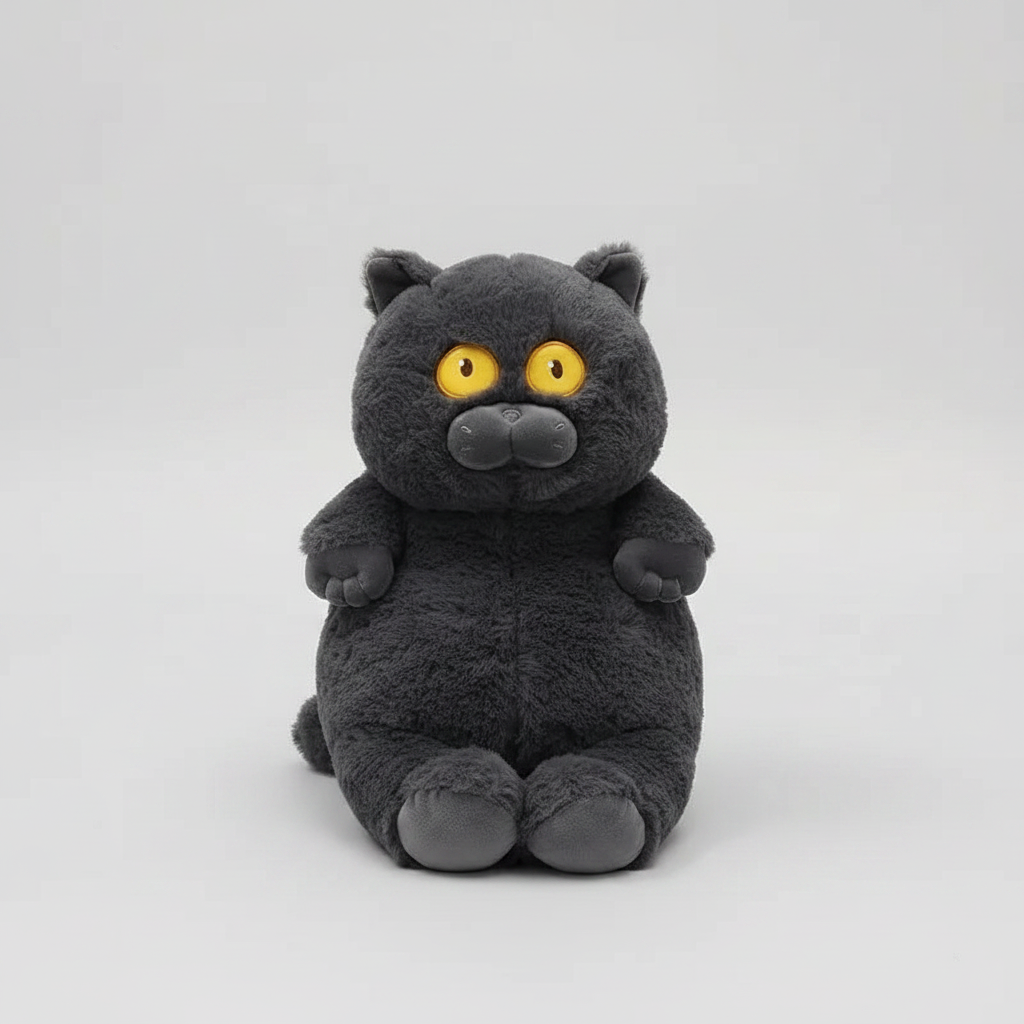 Kawaii Fat Cat Plush Toy – Soft Stuffed Animal Pillow - Black - Stuffed Animals