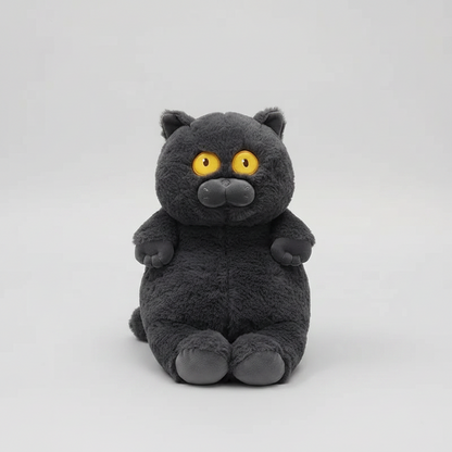 Kawaii Fat Cat Plush Toy – Soft Stuffed Animal Pillow - Black - Stuffed Animals