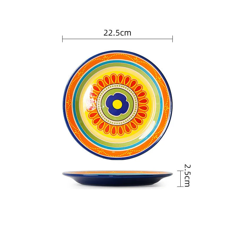 Colorful Ceramic Plates Dishware orange blue green 1pc