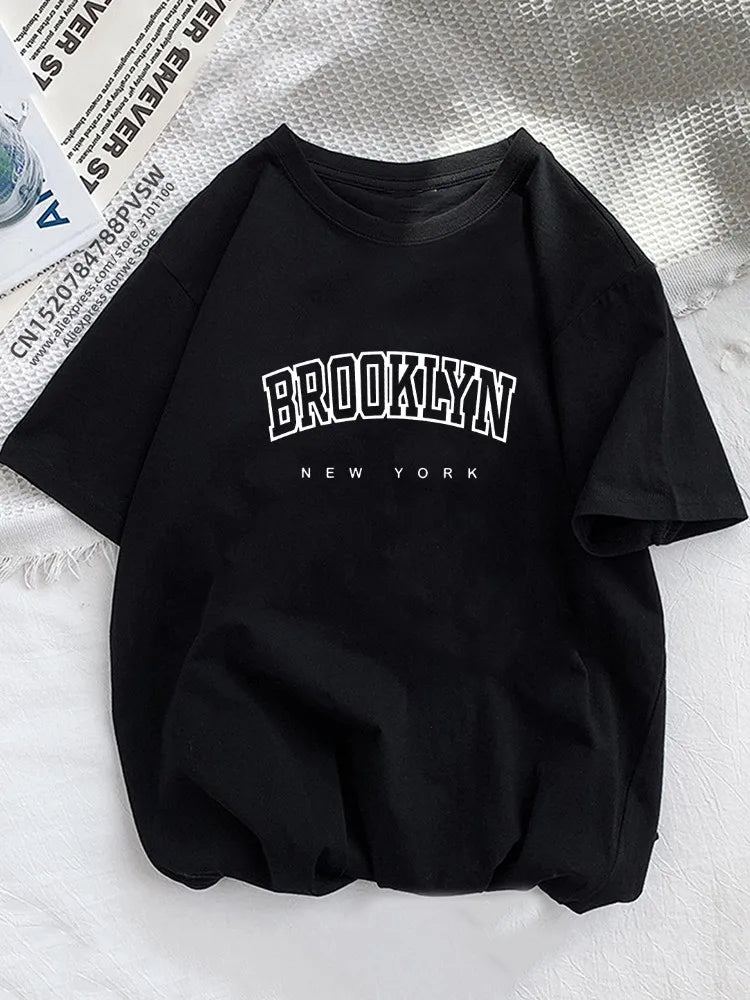 Women Brooklyn Letter Print T Shirt Girl Graphic Harajuku 2023 Streewear Clothes Causal Female Y2K Tops Tee - T436A-Black -