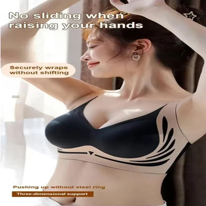Push-Up Bra Women Seamless Ladies Underwear V-neck No Steel Ring Adjustable Comfortable Thin Top Bra Breathable Gathered - -
