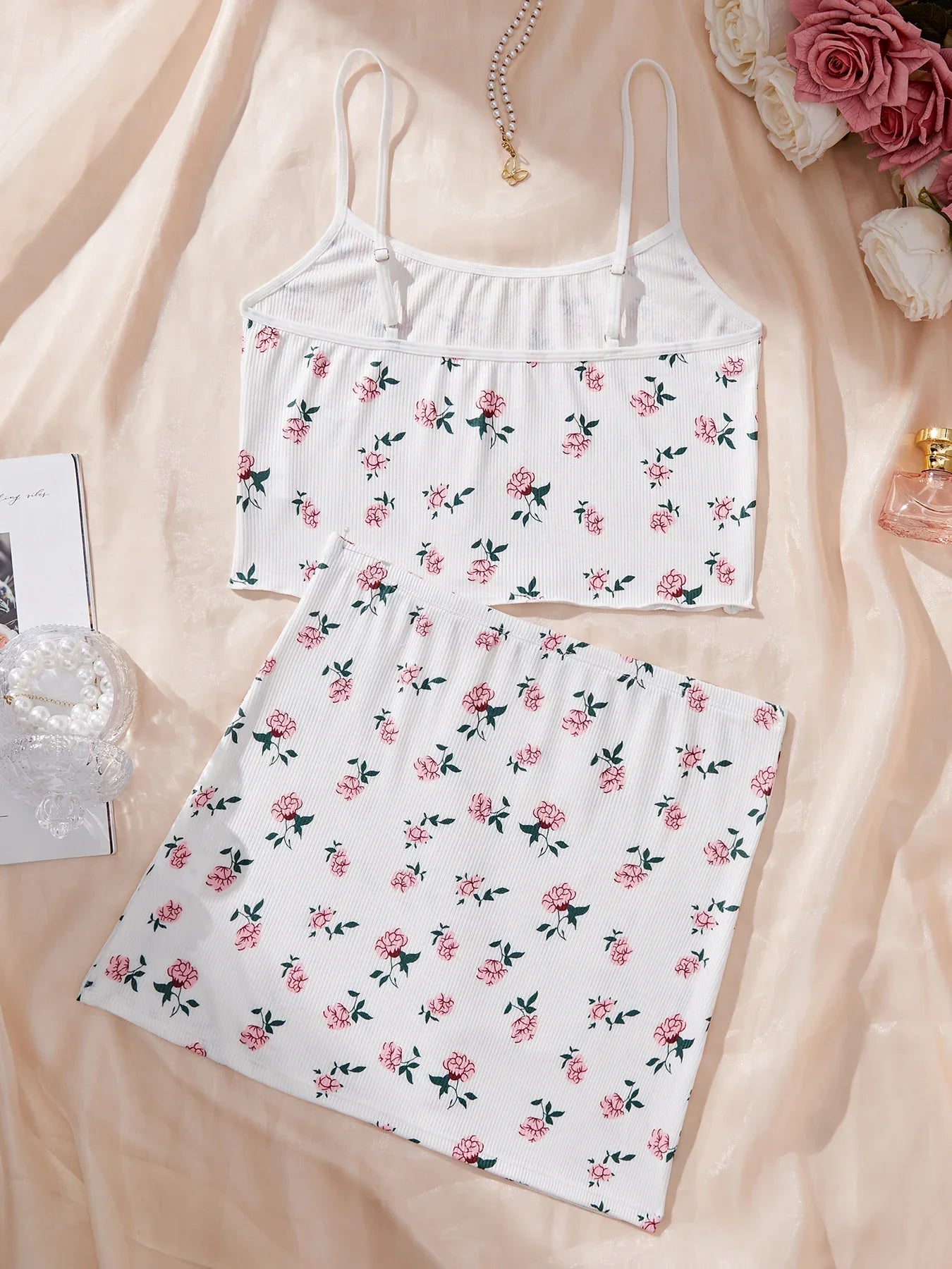 Women Cute Nightgown Underwear Nightdress Suit Female Nighties Cami Top Printed Shorts Soft Pyjamas Loungewear - -