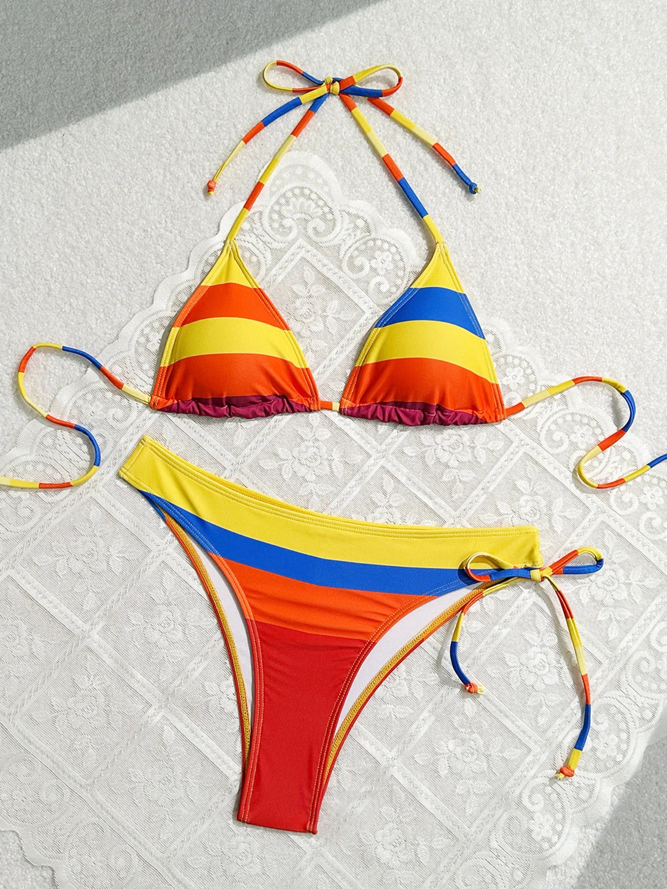 Women's Rainbow Color Bikini Set Sexy Beach Vacation Backless 2 Piece Swimsuit 2024 Summer Bathing Suit Bra Push Up Swimwear - CH04 -