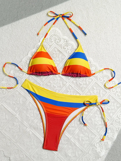Women's Rainbow Color Bikini Set Sexy Beach Vacation Backless 2 Piece Swimsuit 2024 Summer Bathing Suit Bra Push Up Swimwear - CH04 -