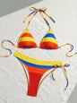 Women's Rainbow Color Bikini Set Sexy Beach Vacation Backless 2 Piece Swimsuit 2024 Summer Bathing Suit Bra Push Up Swimwear - CH04 -