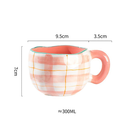 Hand Pinched Flower Ceramic Mug 301-400ml Pink grid