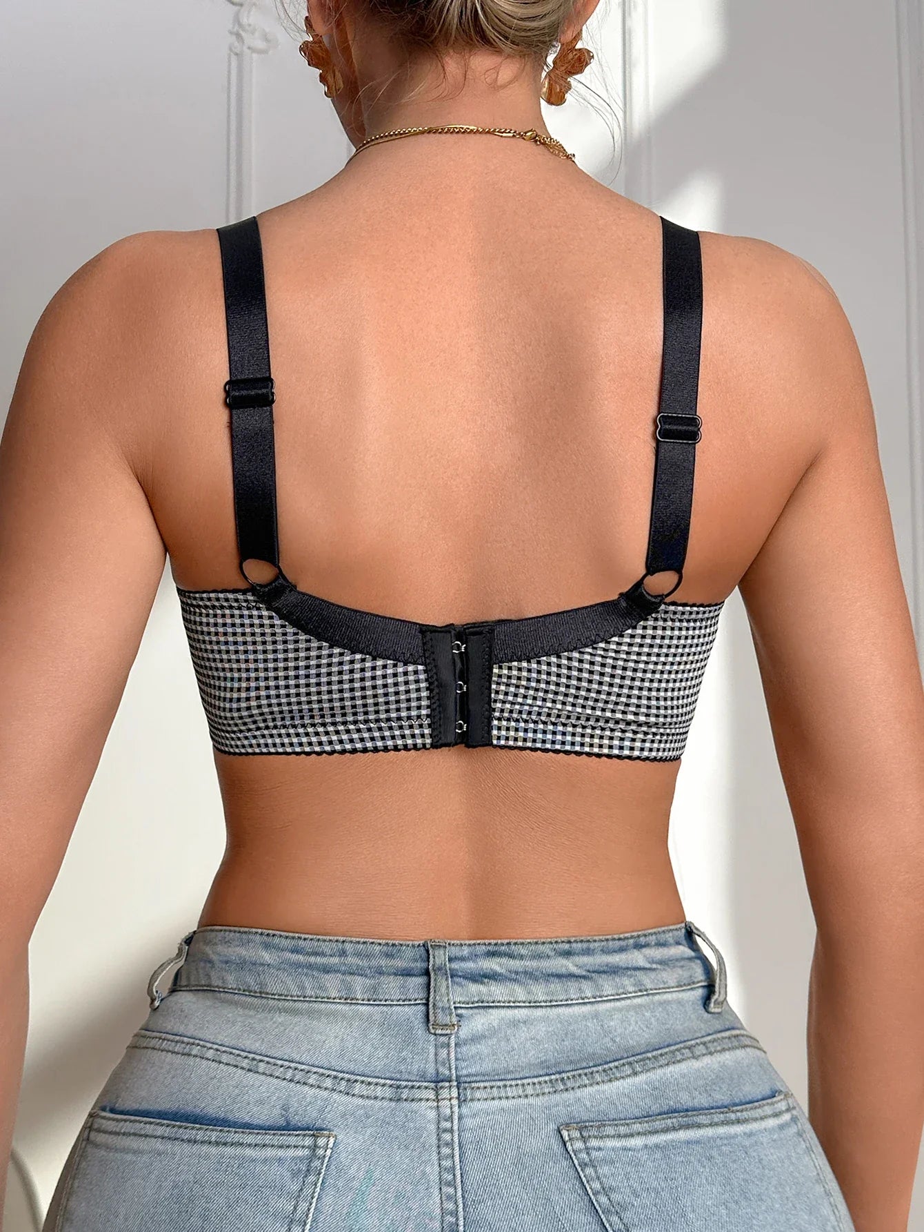 Women's Gingham Push Up Bra Plunge Underwire Underwear Sexy Crisscross Lift Up Comfortable Bra for Daily Wear - -