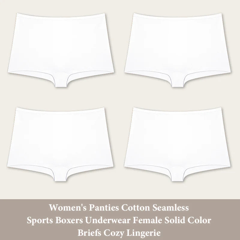 4PCS Women's Panties Cotton Seamless Sports Boxers Underwear Female Solid Color Briefs Cozy Lingerie Intimate Underpants XS-XL - Set 15 -