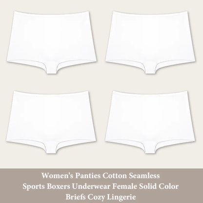4PCS Women's Panties Cotton Seamless Sports Boxers Underwear Female Solid Color Briefs Cozy Lingerie Intimate Underpants XS-XL - Set 15 -