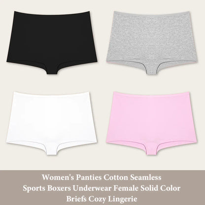 4PCS Women's Panties Cotton Seamless Sports Boxers Underwear Female Solid Color Briefs Cozy Lingerie Intimate Underpants XS-XL - Set 11 -