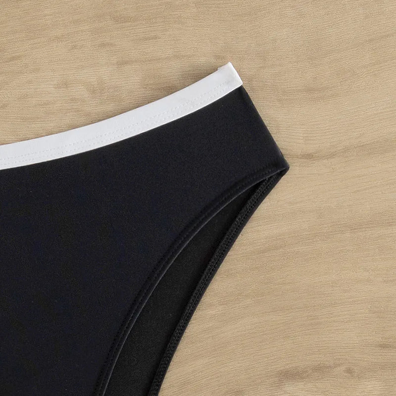 Sexy Black White Patchwork Bikini 2024 Women Halter V Underwire Push Up Micro Swimsuit Beach Bathing Suit High Waist Swimwear - -