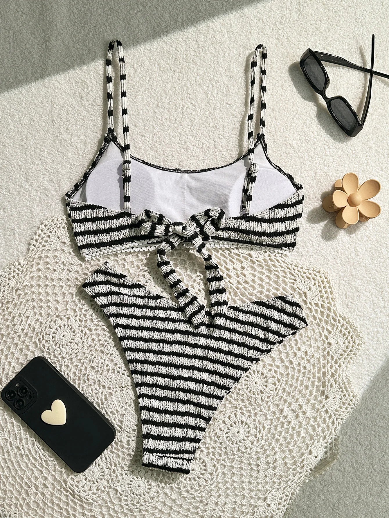 Sexy Black Striped Bikinis 2025 Women Halter Pleate Push Up Micro Swimsuit Brazilian Beach Bathing Suit Holiday Thong Swimwear - -