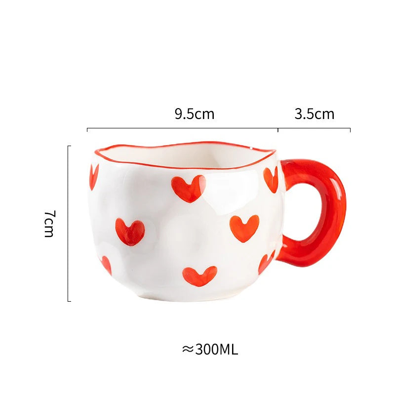 Hand Pinched Flower Ceramic Mug 301-400ml Red heart