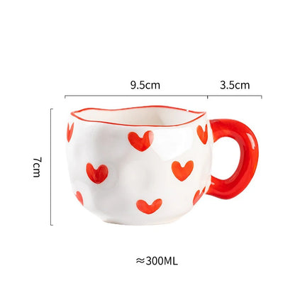 Hand Pinched Flower Ceramic Mug 301-400ml Red heart