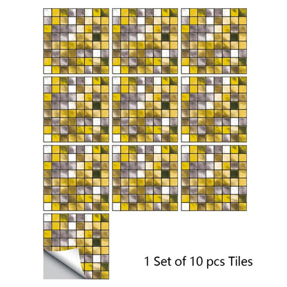 10pcs Mosaic Hard Tiles Sticker 2d Peel & Stick yellow silver black