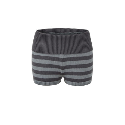 Spring Striped Knitted Shorts Fashion Striped Elastic Waist Versatile Straight Casual Knitted Shorts For Woman Fashion 4Z0M - -