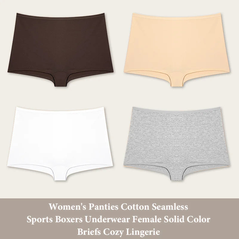4PCS Women's Panties Cotton Seamless Sports Boxers Underwear Female Solid Color Briefs Cozy Lingerie Intimate Underpants XS-XL - Set 7 -