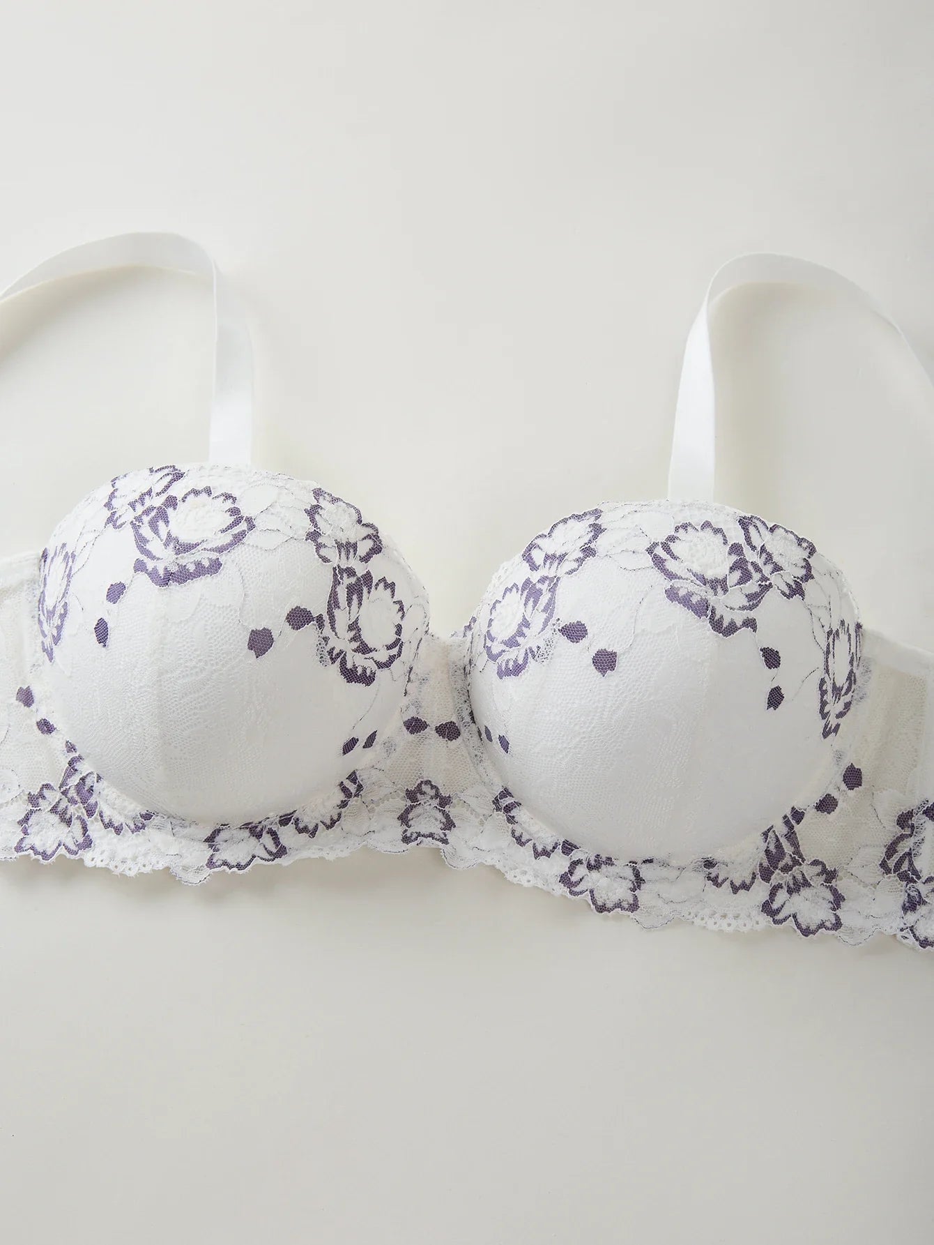 Daily Wide Strap Plus Size Women Bra Lace & Embroidery Push up Bra Comfort Thin Cup Underwire Support Lingerie Bra - -
