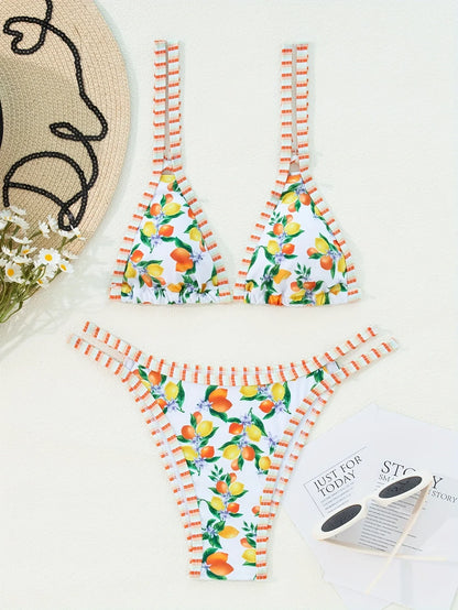2026 Sexy Orange Print Micro Bikini Women Double Strap Push Up Bra Hollow Out Thong Swimsuit Beach Bathing Suit Holiday Swimwear - -
