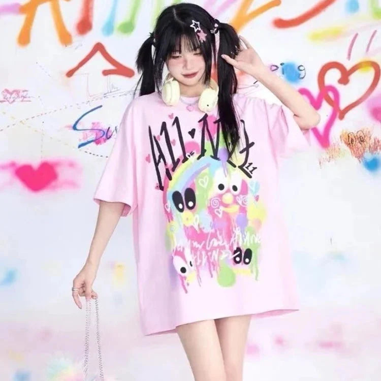 KOSAHIKI Pink Harajuku Graphic T-shirt - -