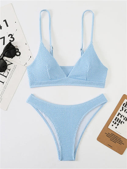 Sexy Extreme Micro Bikini Set 2024 Women White Black Wave V Neck Push Up Thong Swimsuit Beach Bathing Suit Two Piece Swimwear - SKY BLUE -