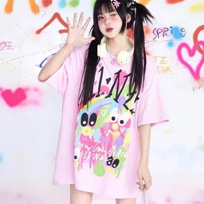 KOSAHIKI Pink Harajuku Graphic T-shirt - -