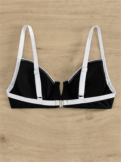 Sexy Black White Patchwork Bikini 2024 Women Halter V Underwire Push Up Micro Swimsuit Beach Bathing Suit High Waist Swimwear - -
