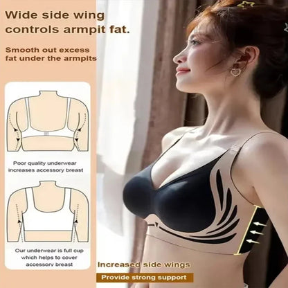 Push-Up Bra Women Seamless Ladies Underwear V-neck No Steel Ring Adjustable Comfortable Thin Top Bra Breathable Gathered - -