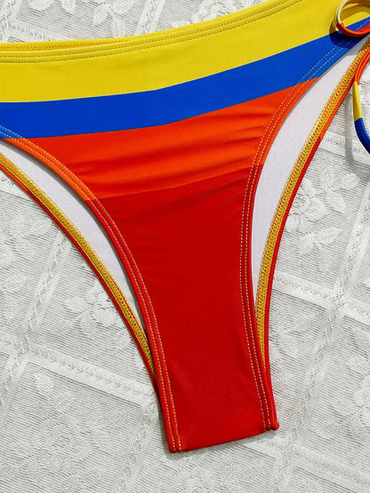 Women's Rainbow Color Bikini Set Sexy Beach Vacation Backless 2 Piece Swimsuit 2024 Summer Bathing Suit Bra Push Up Swimwear - -