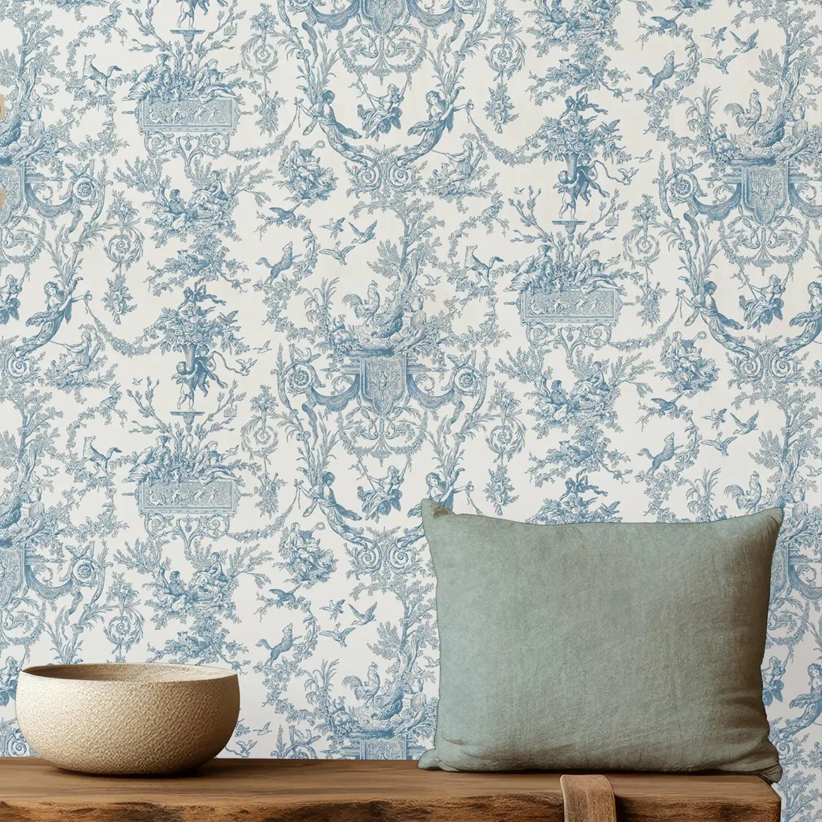 Classic Blue Toile Wallpaper Kia Day Design