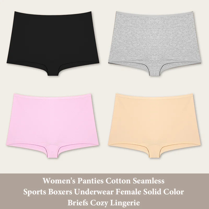 4PCS Women's Panties Cotton Seamless Sports Boxers Underwear Female Solid Color Briefs Cozy Lingerie Intimate Underpants XS-XL - Set 5 -