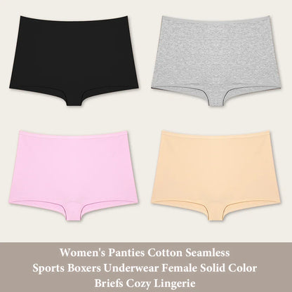 4PCS Women's Panties Cotton Seamless Sports Boxers Underwear Female Solid Color Briefs Cozy Lingerie Intimate Underpants XS-XL - Set 5 -