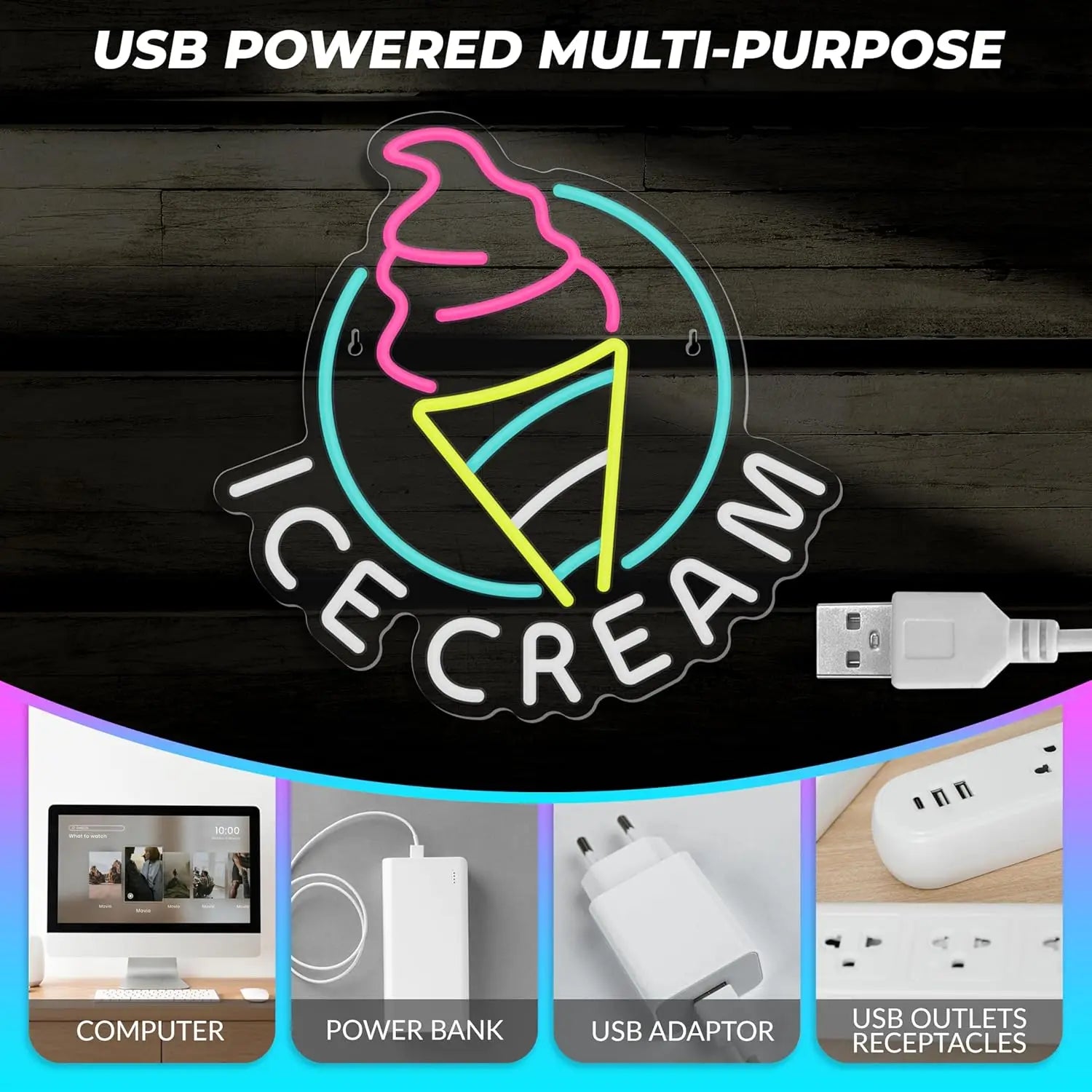 Neon Ice Cream Sign - - neon light