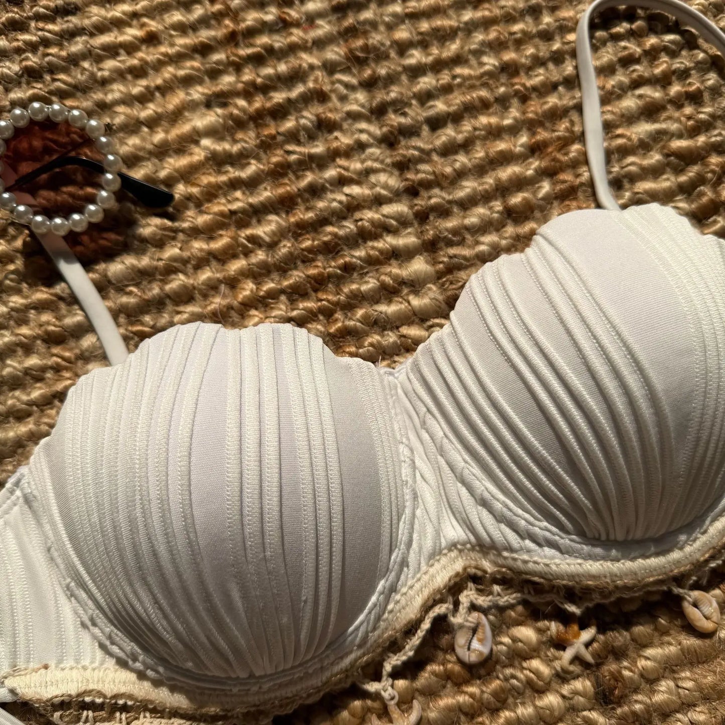 Sexy Shell Starfish Ornament Bikinis Sets Women White Ruffles Push Up Underwire Thong Swimsuit 2025 Beach Bathing Suit Swimwear - -