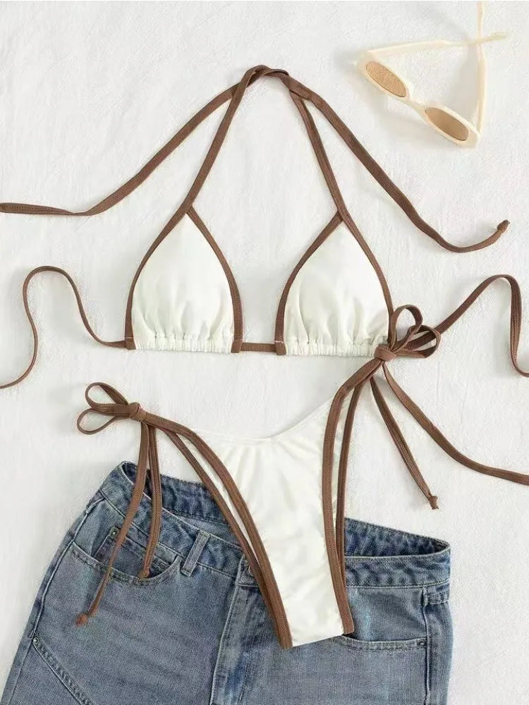 2026 Sexy Contrast Color Separates Micro Bikini Women's Swimsuit Female Swimwear Mini Thong Bikinis Set Two-piece Bathing Suit - -