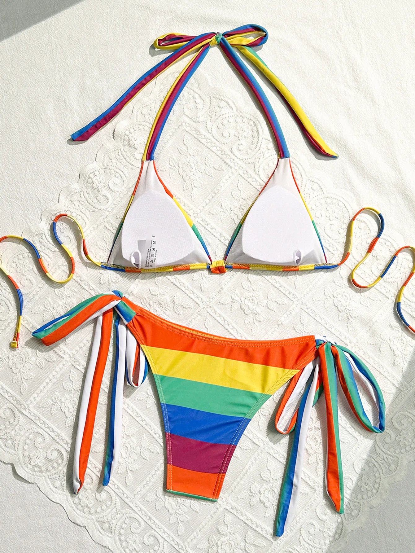 Women's Rainbow Color Bikini Set Sexy Beach Vacation Backless 2 Piece Swimsuit 2024 Summer Bathing Suit Bra Push Up Swimwear - -