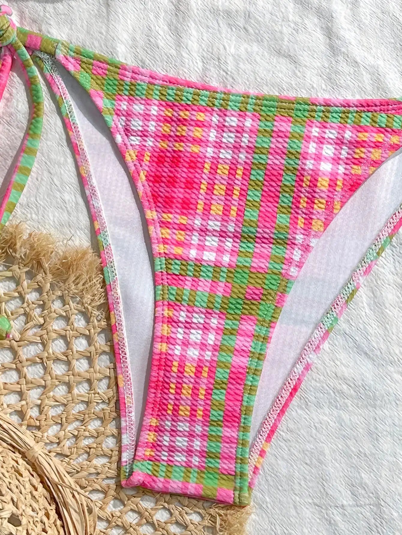 Sexy Pink Striped Micro Bikini 2026 Women Halter Push Up Bra Tie Side Thong Swimwear Bathing Suit Vacation Swimsuit Biquini - -