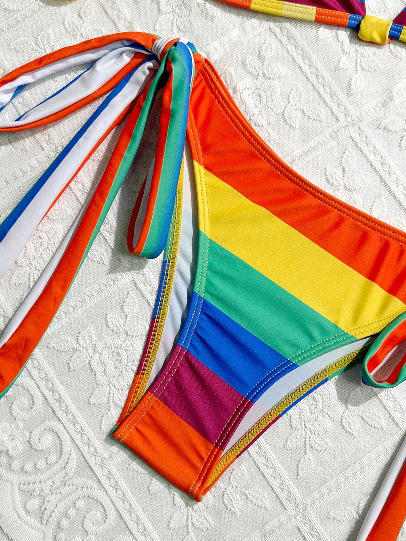 Women's Rainbow Color Bikini Set Sexy Beach Vacation Backless 2 Piece Swimsuit 2024 Summer Bathing Suit Bra Push Up Swimwear - -