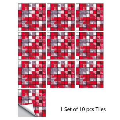 10pcs Mosaic Hard Tiles Sticker 2d Peel & Stick red grey