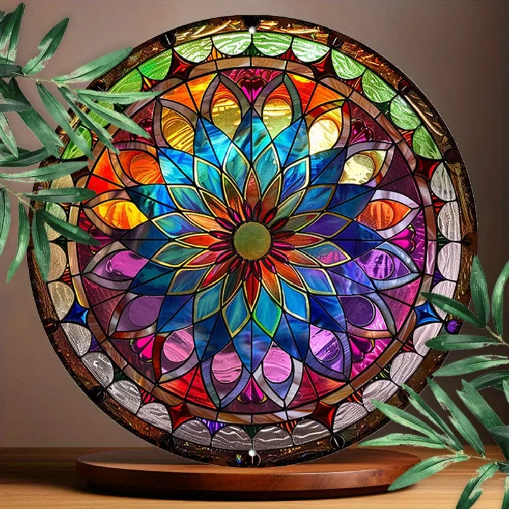 8" Round Mandala Aluminum Art Sign - UV-Resistant Waterproof Wall Decor, Art Nouveau Living Room Patio Art - -