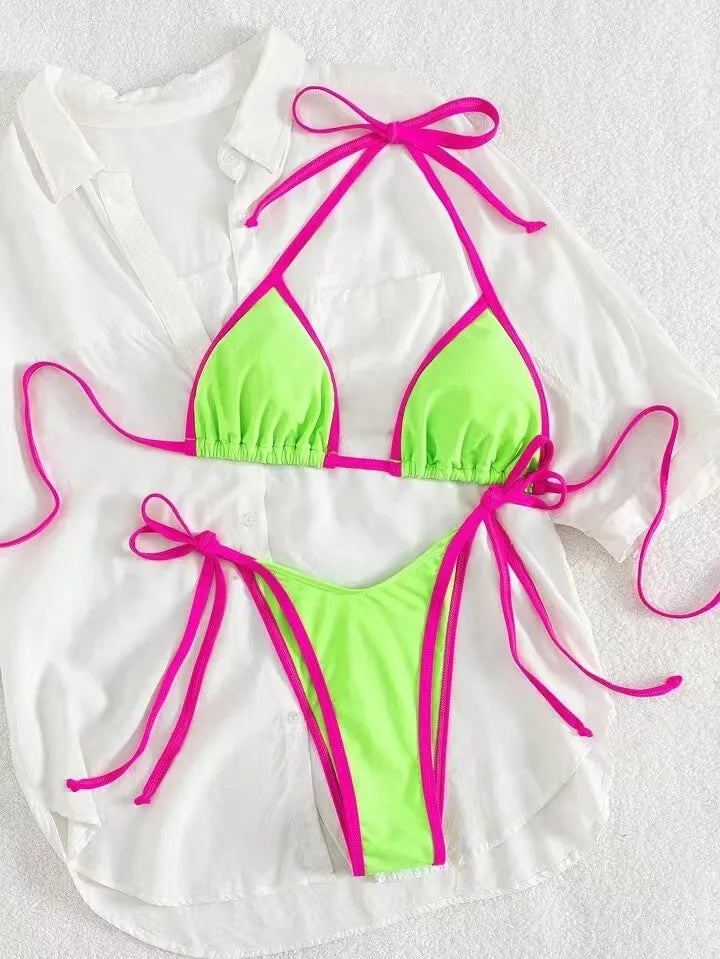 2026 Sexy Contrast Color Separates Micro Bikini Women's Swimsuit Female Swimwear Mini Thong Bikinis Set Two-piece Bathing Suit - 26628-12 -
