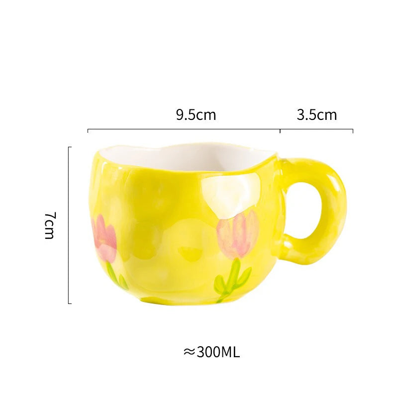 Hand Pinched Flower Ceramic Mug 301-400ml Yellow Tulip