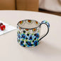 Retro Flower Mug Ceramic Coffee Cup 400ML blue white